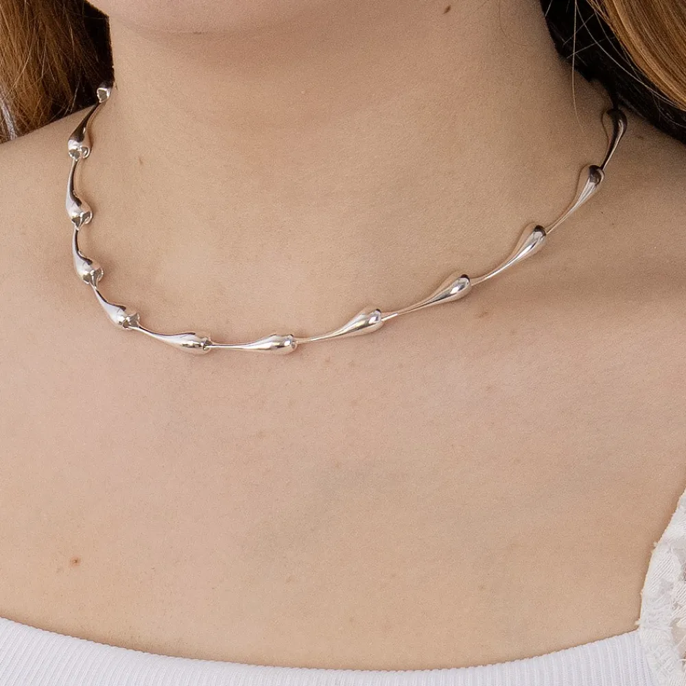 Best Collier en Argent Gouttes Fondues Colliers Et Pendentifs