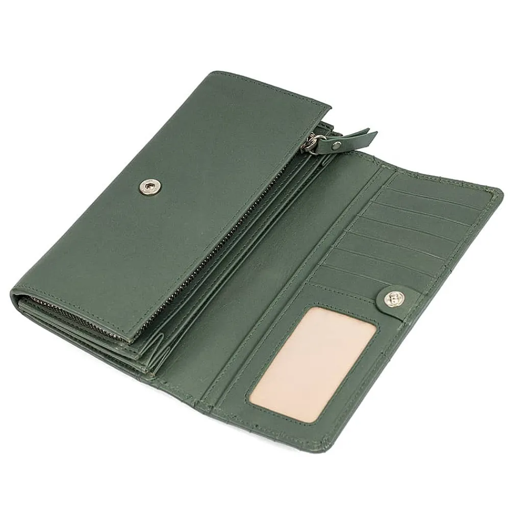 Outlet Portefeuille en Cuir Élégante en Vert Pétrole Sacs