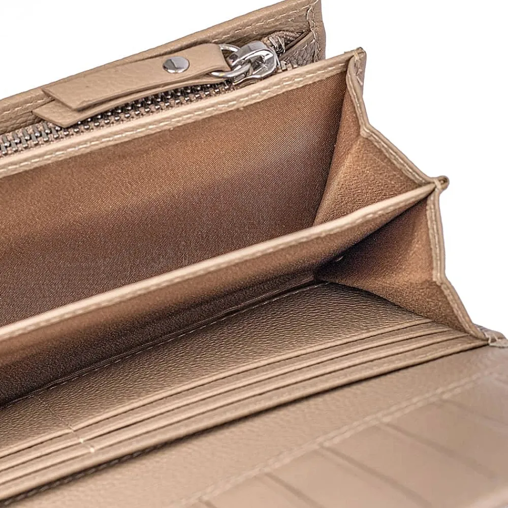 Hot Portefeuille en Cuir Taupe Pureté Neutre Sacs | Portefeuilles & Porte-monnaie