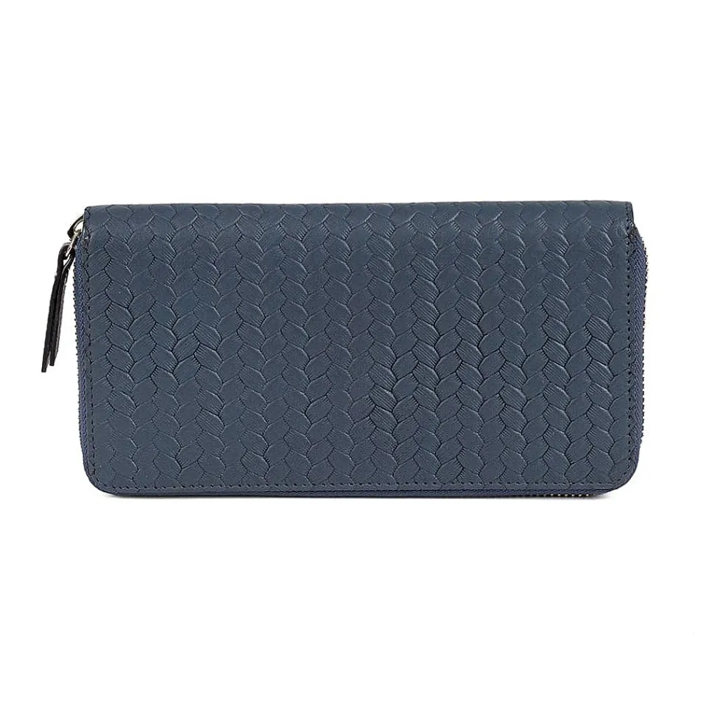Fashion Portefeuille en Cuir Tissée en Marine Sacs | Portefeuilles & Porte-monnaie