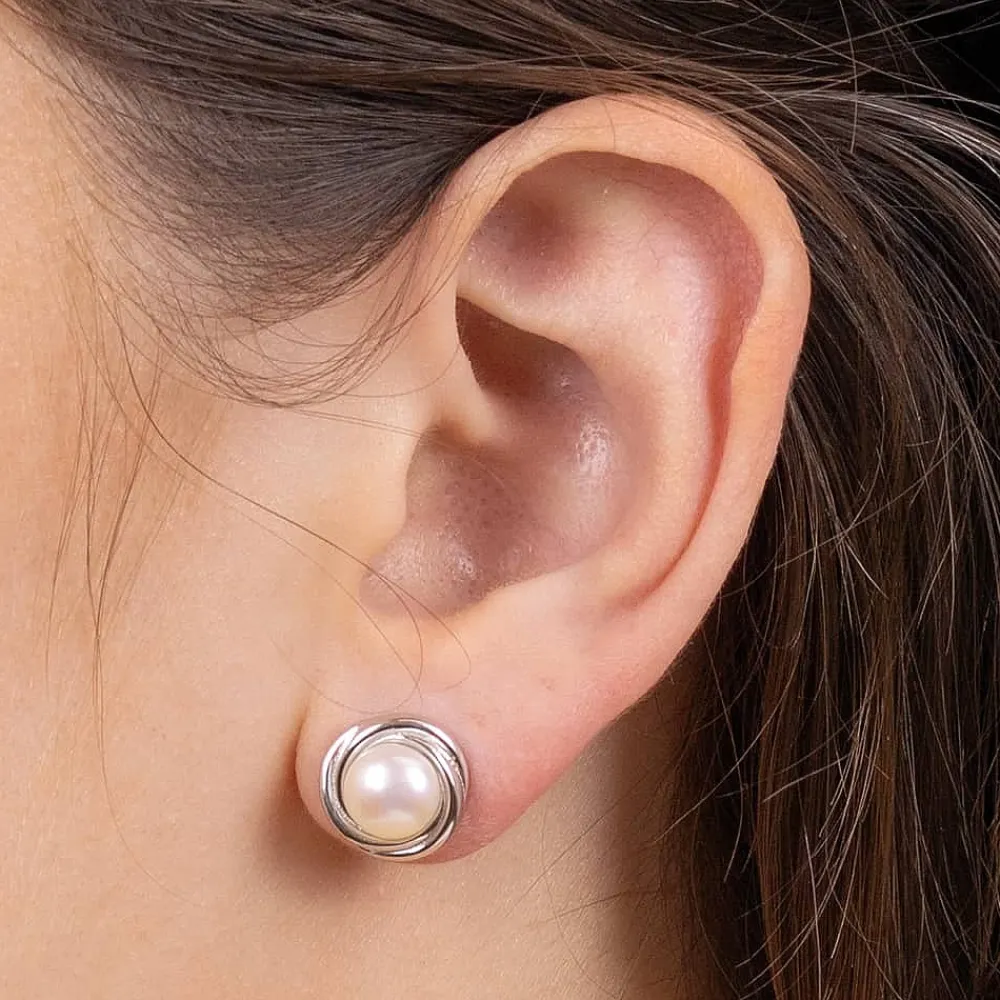 Sale Puces en Argent Promesse de Perle Boucles D'oreilles