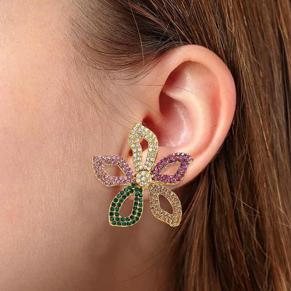 New Puces en Cristal Floraison Inoubliable Boucles D'oreilles