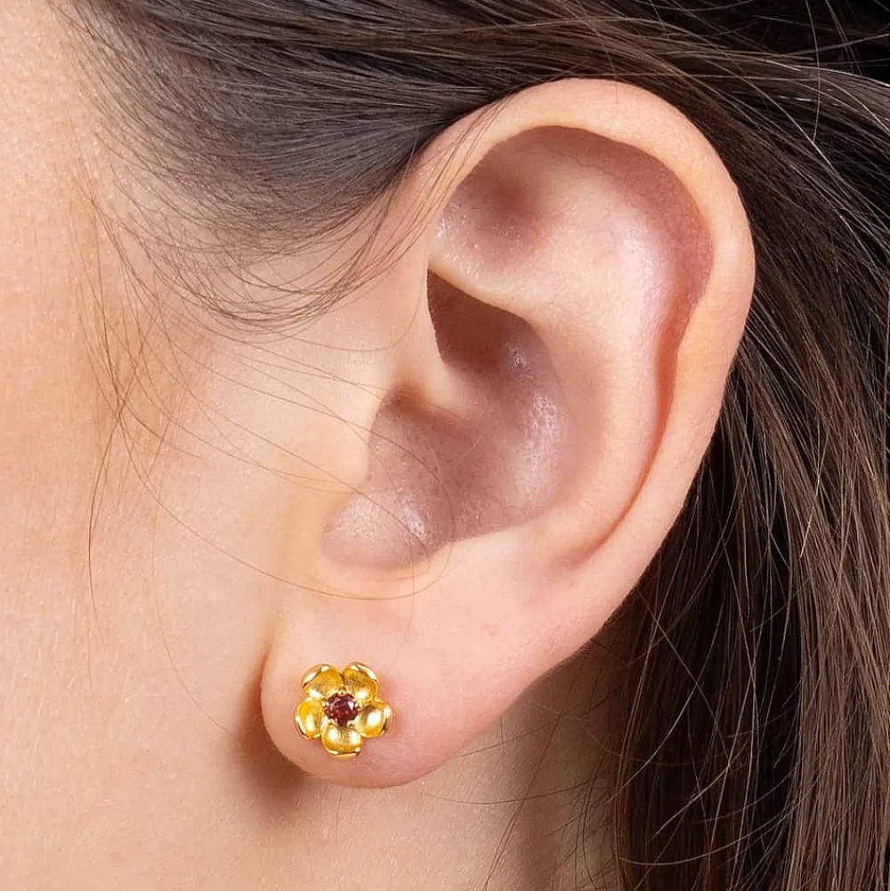 New Puces Ornée de Grenat Boucles D'oreilles