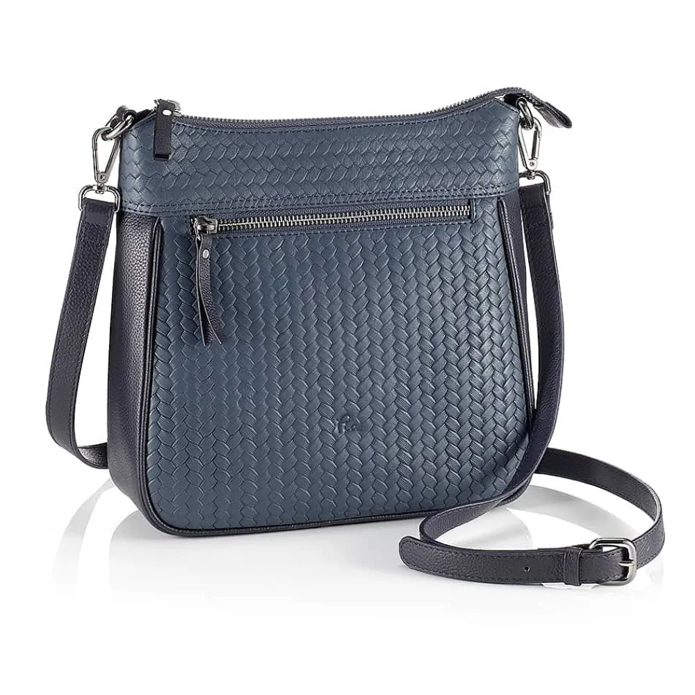 New Sac Bandoulière en Cuir Tisée en Marine Sacs | Sacs Portés Travers
