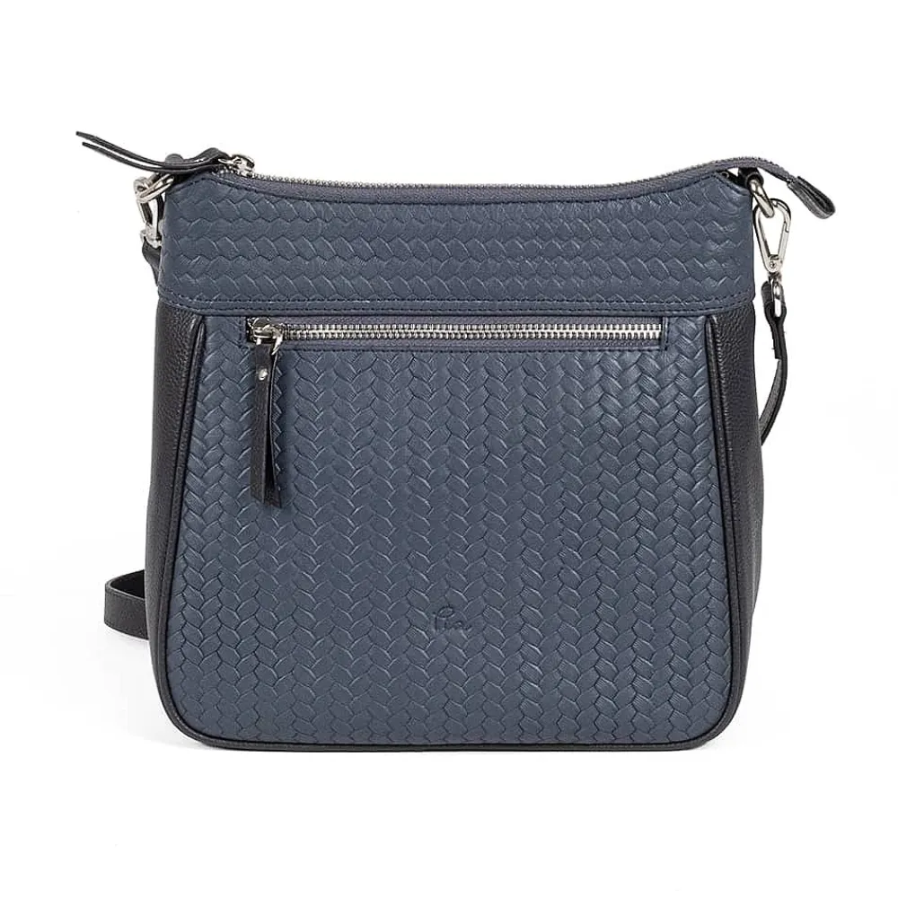 New Sac Bandoulière en Cuir Tisée en Marine Sacs | Sacs Portés Travers