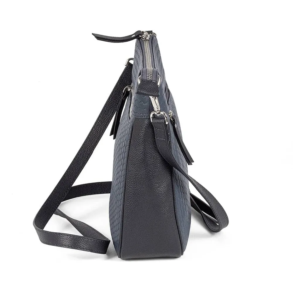 New Sac Bandoulière en Cuir Tisée en Marine Sacs | Sacs Portés Travers