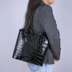 Fashion Sac en Cuir Ébène en Avant Sacs | Sacs À Main