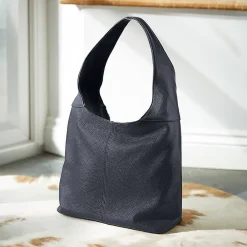 Store Sac Souple en Cuir Bleu Marine Vérité Intemporelle Sacs | Sacs À Main